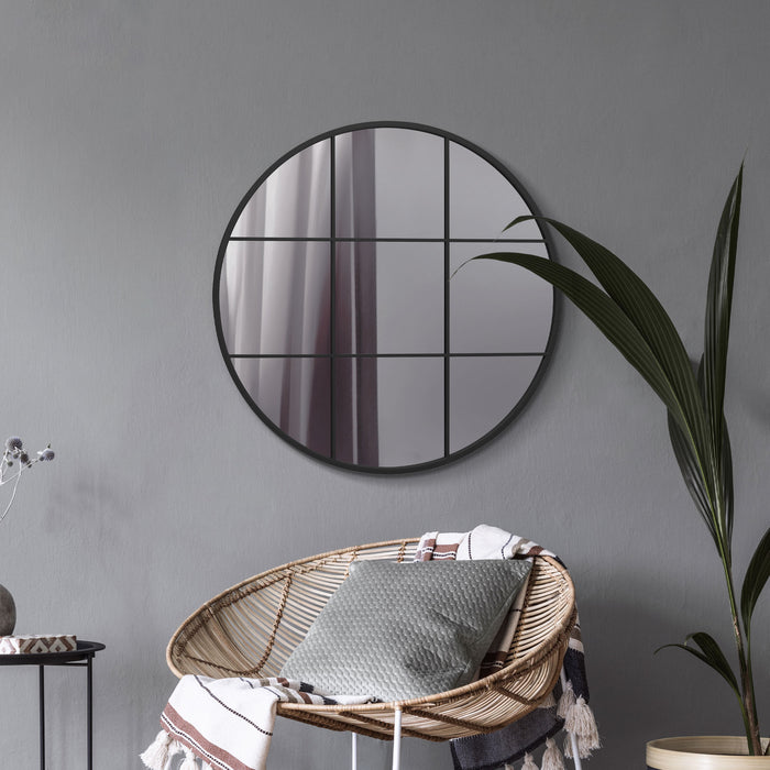 WVH® | The Industrial Round Grid | Metal Frame Window Wall-Mountable Mirrors