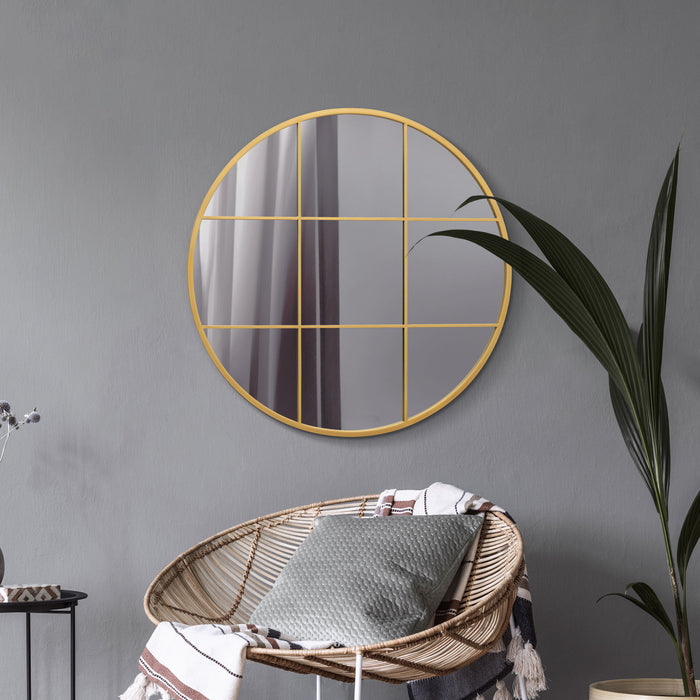 WVH® | The Industrial Round Grid | Metal Frame Window Wall-Mountable Mirrors