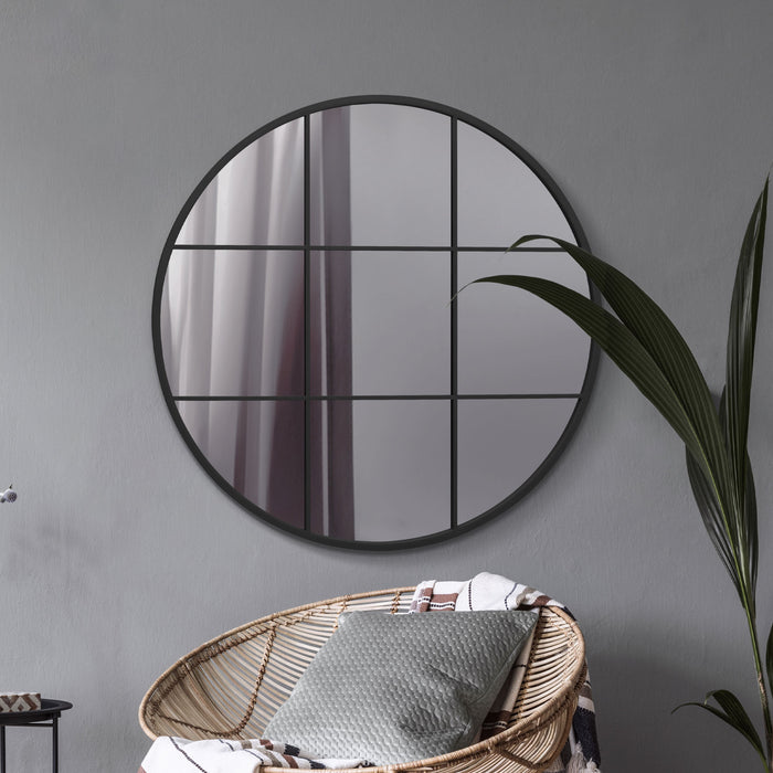 WVH® | The Industrial Round Grid | Metal Frame Window Wall-Mountable Mirrors