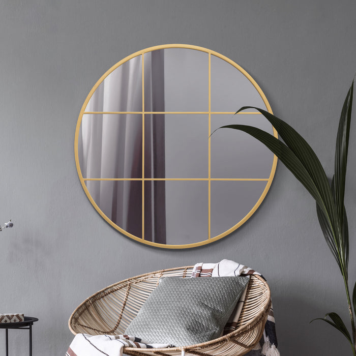 WVH® | The Industrial Round Grid | Metal Frame Window Wall-Mountable Mirrors