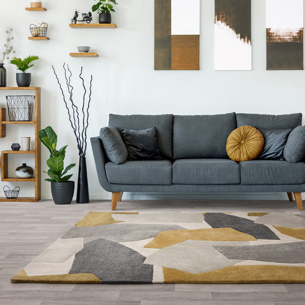 Retro Ochre Element Luxury Rug