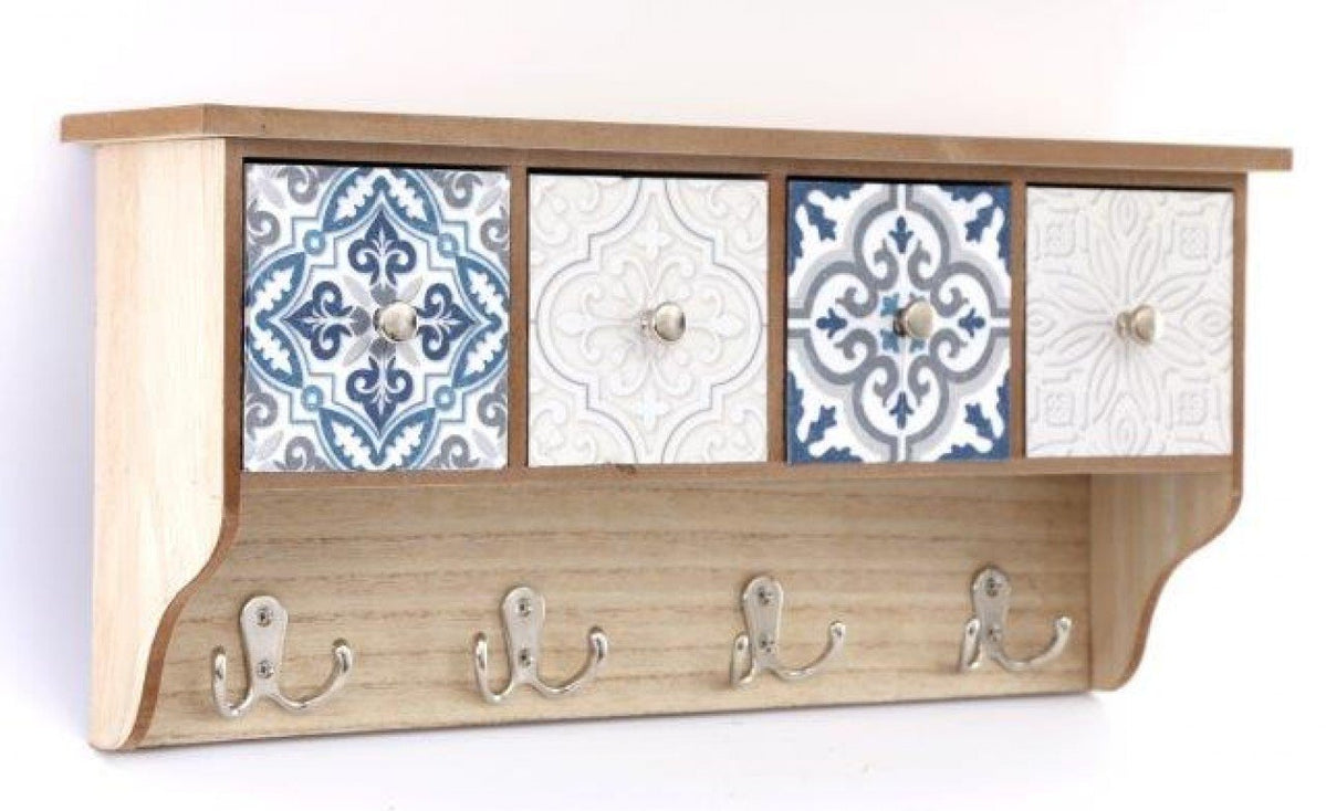 Maribelle Wood Wall Shelf with Four Hooks